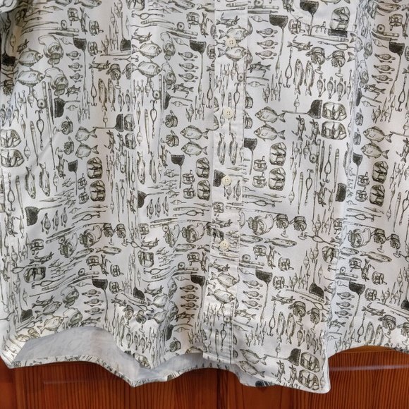 Woolrich Fishing Print Button Down Shirt Cotton XL Green Nature Hiking F… - Picture 5 of 6